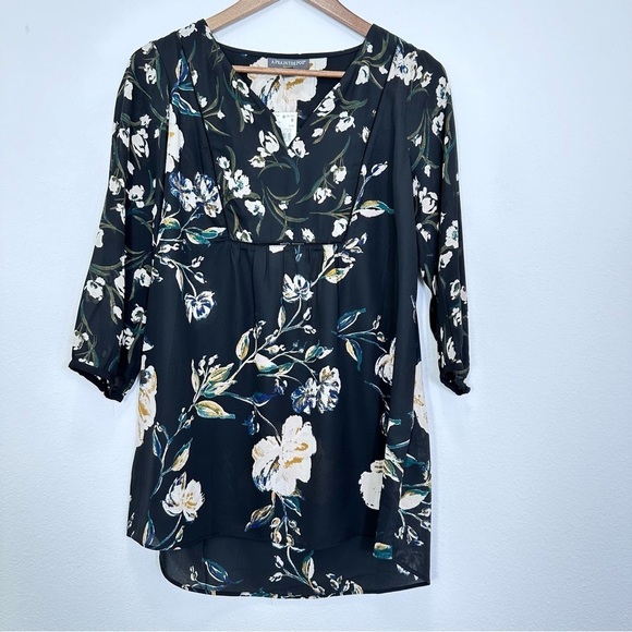 A Pea in The Pod Black Floral Popover Blouse Career Office Casual Size M NWT - Picture 1 of 8